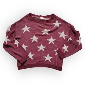 POL Star Maroon Pullover Relaxed Crewneck Dolman Sleeve Sweater Women Sz M